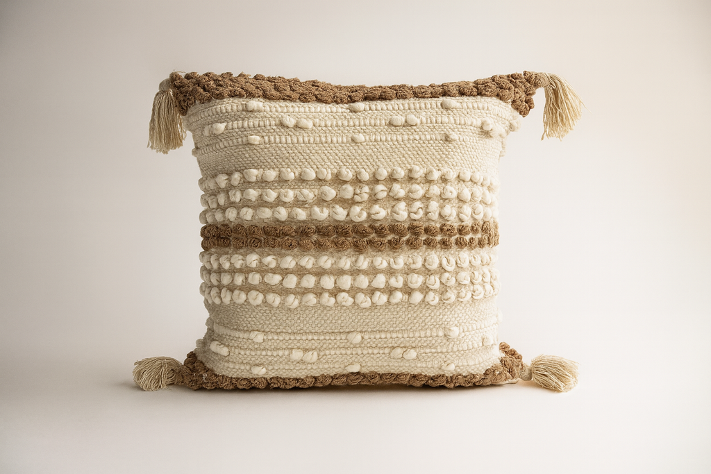 Boho Cushion Cover – Coffee Cream Knotted Bands