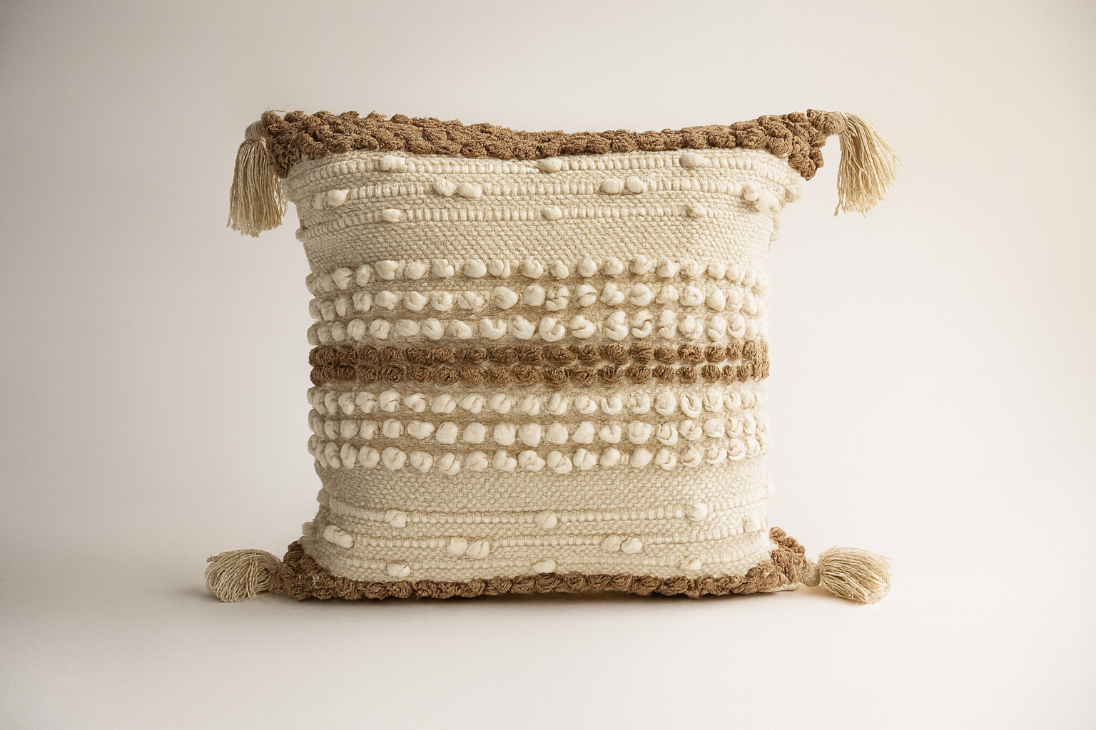 Boho Cushion Cover – Coffee Cream Knotted Bands