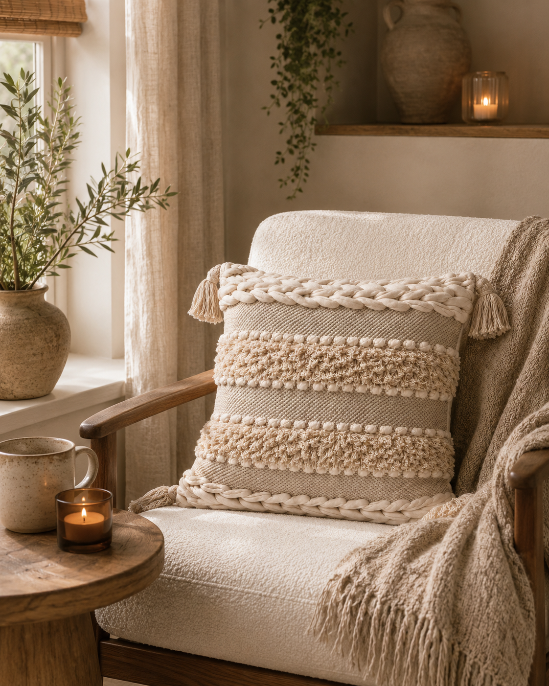 Boho Cushion Cover – Vanilla Cream Braids