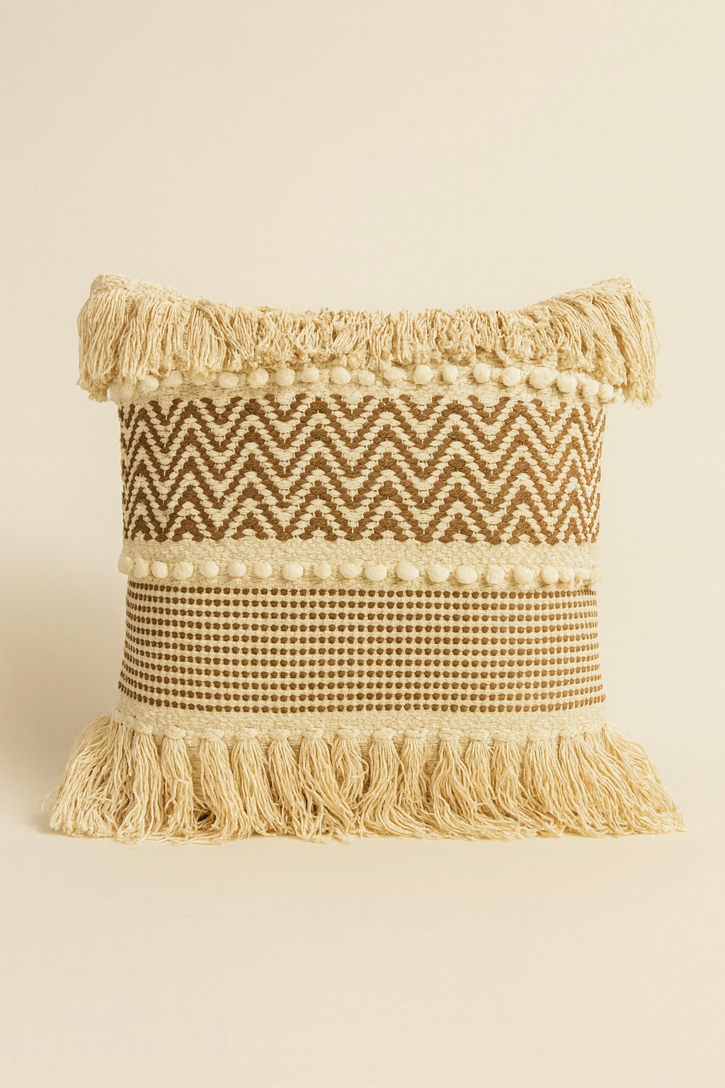 Boho Cushion Cover – Vanilla and Hazelnut - Double Fringe