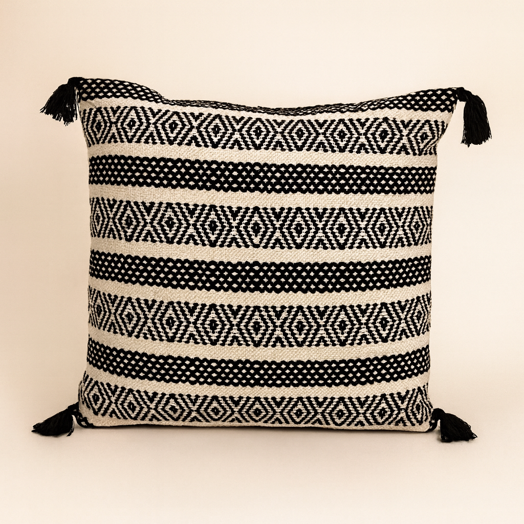 Boho Oversized Cushion Cover – Obsidian Tribal Stripes