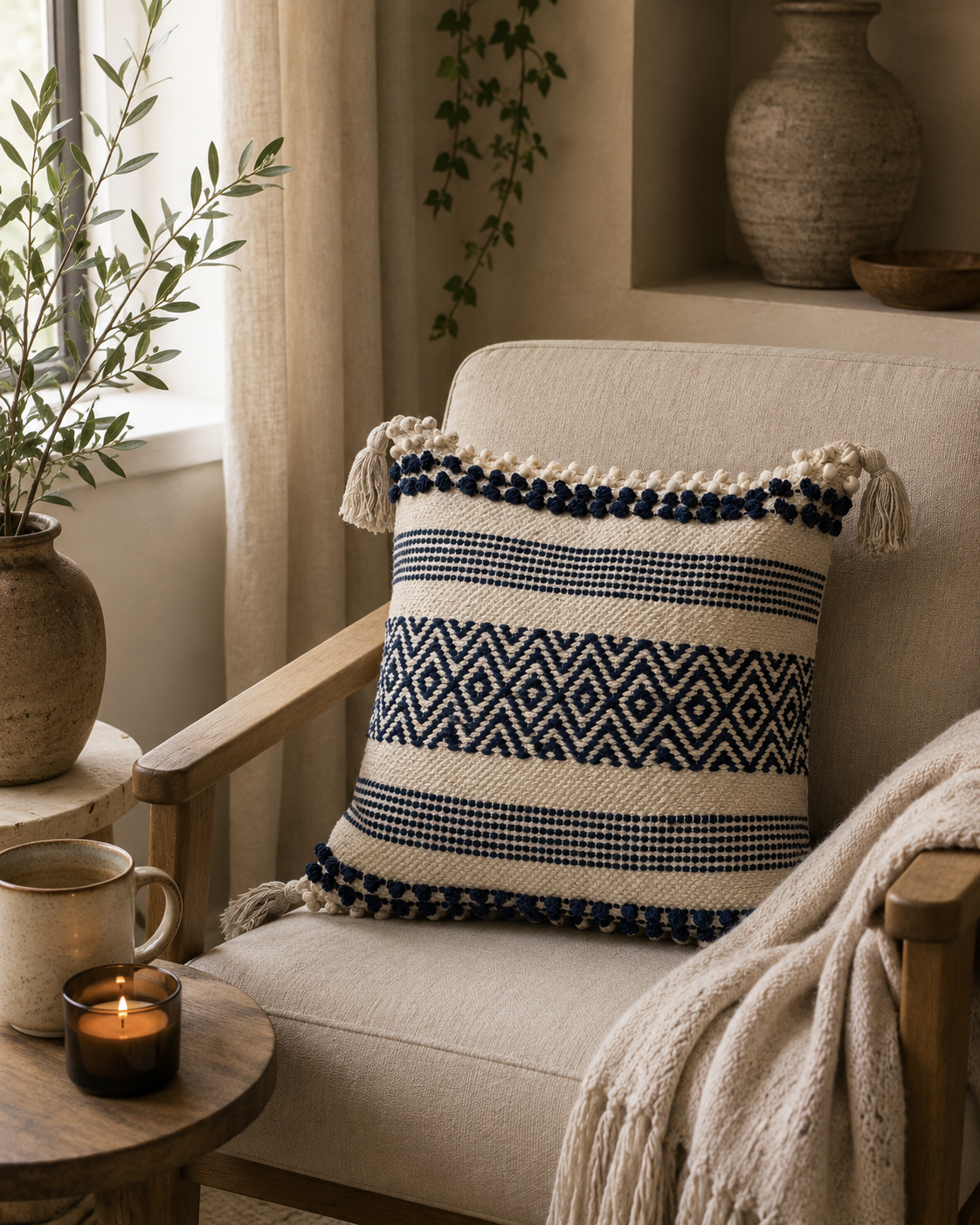 Boho Cushion Cover – Blueberry Yogurt Weave