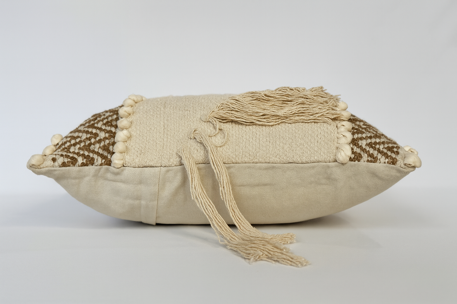 Boho Cushion Cover – Vanilla and Hazelnut - Diagonal Fringe