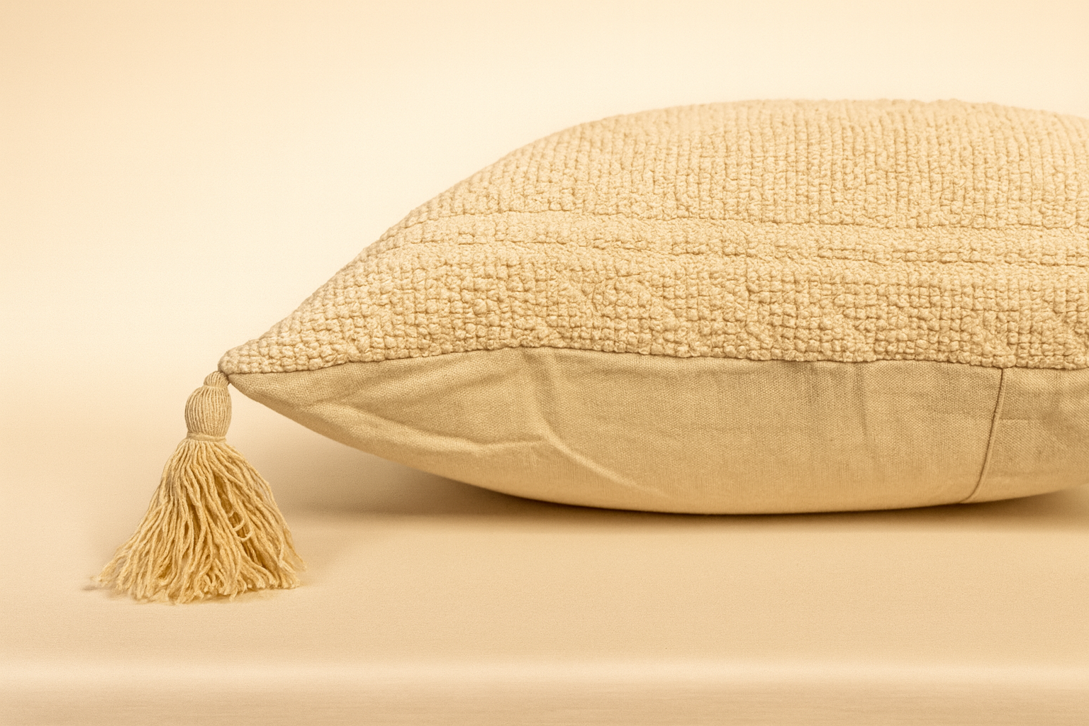 Boho Cushion Cover – Self Woven Pattern in Almond