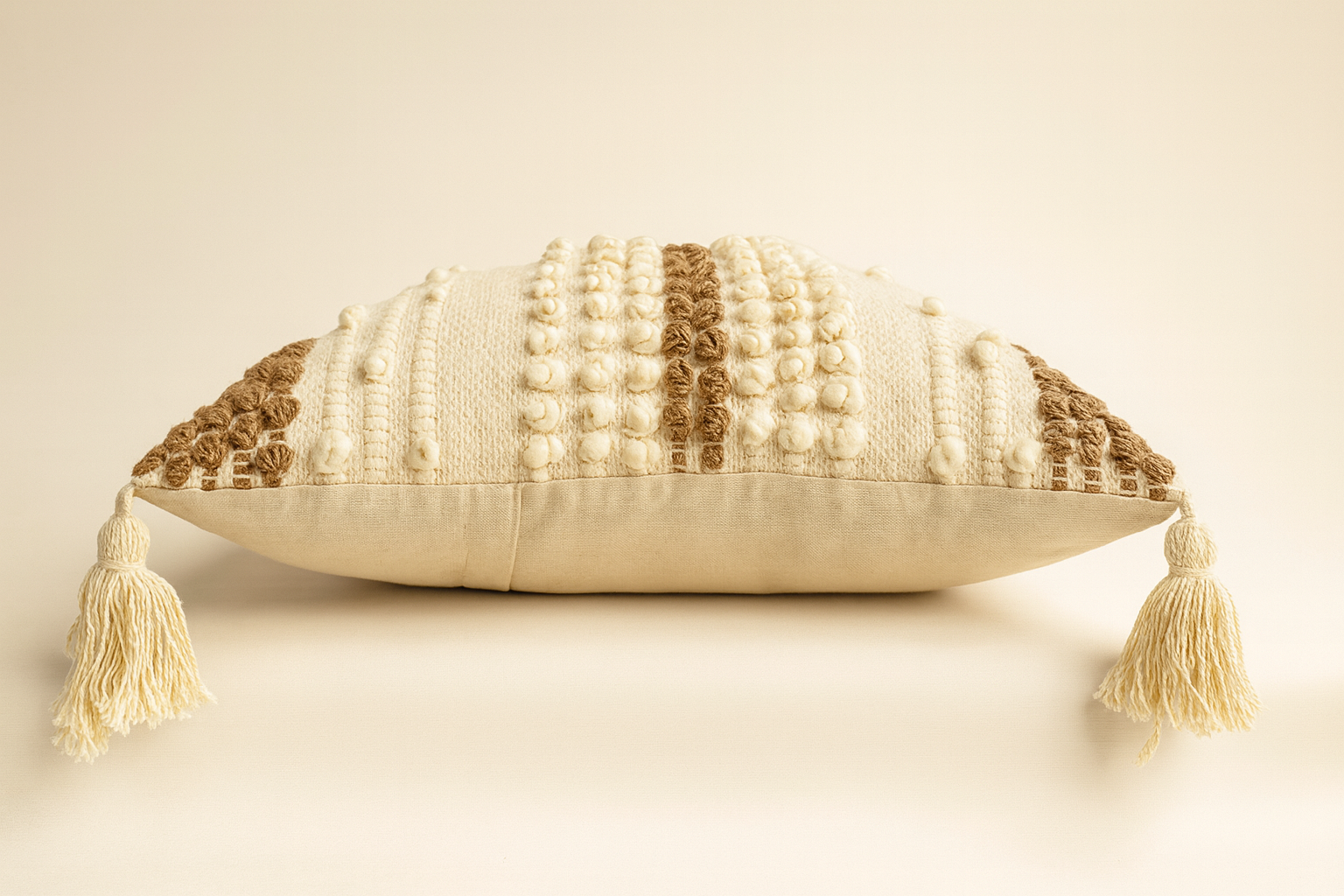 Boho Cushion Cover – Coffee Cream Knotted Bands