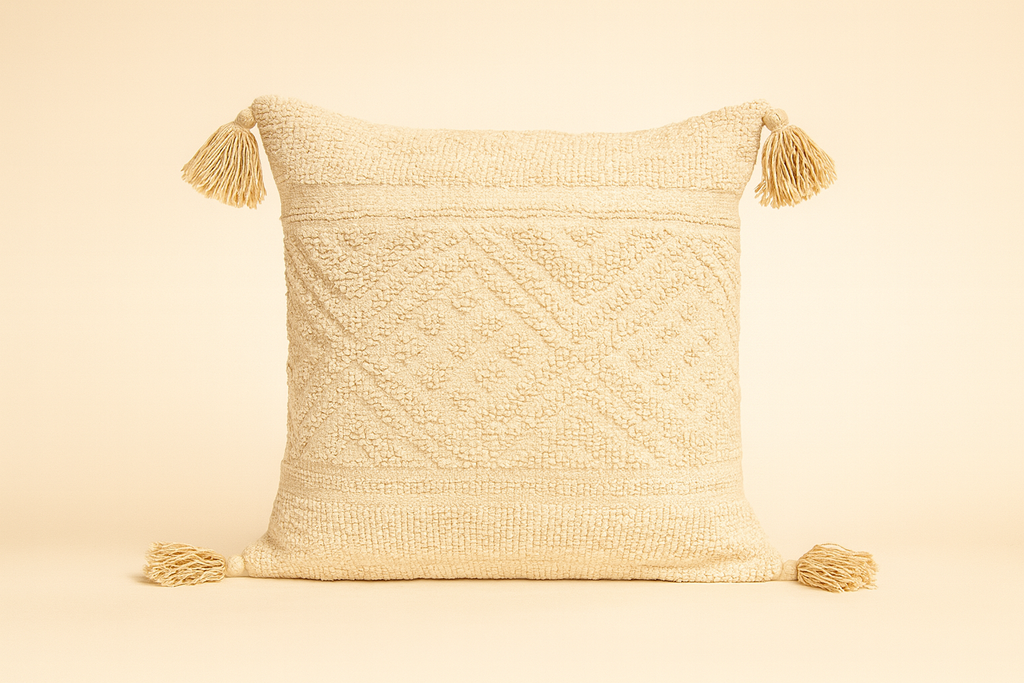 Boho Cushion Cover – Self Woven Pattern in Almond