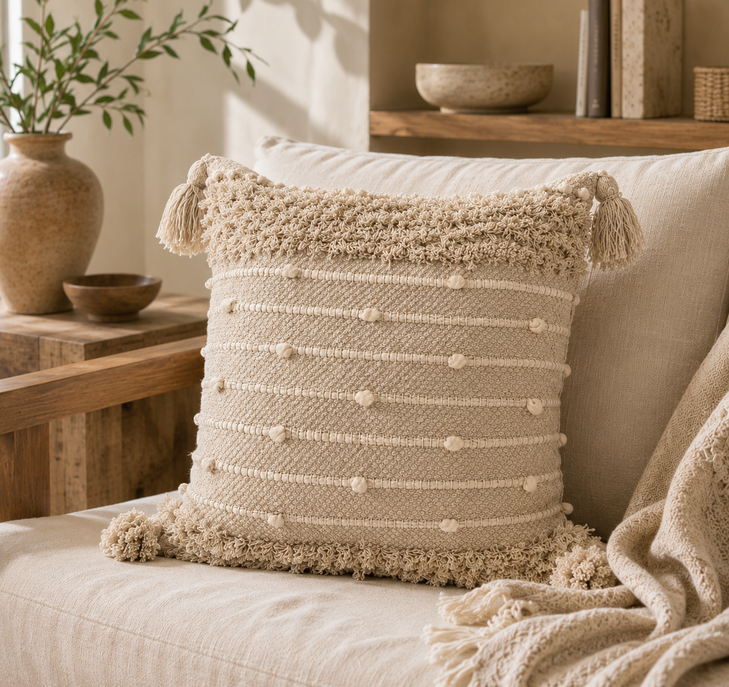 Boho Cushion Cover – Oat Milk Tufted