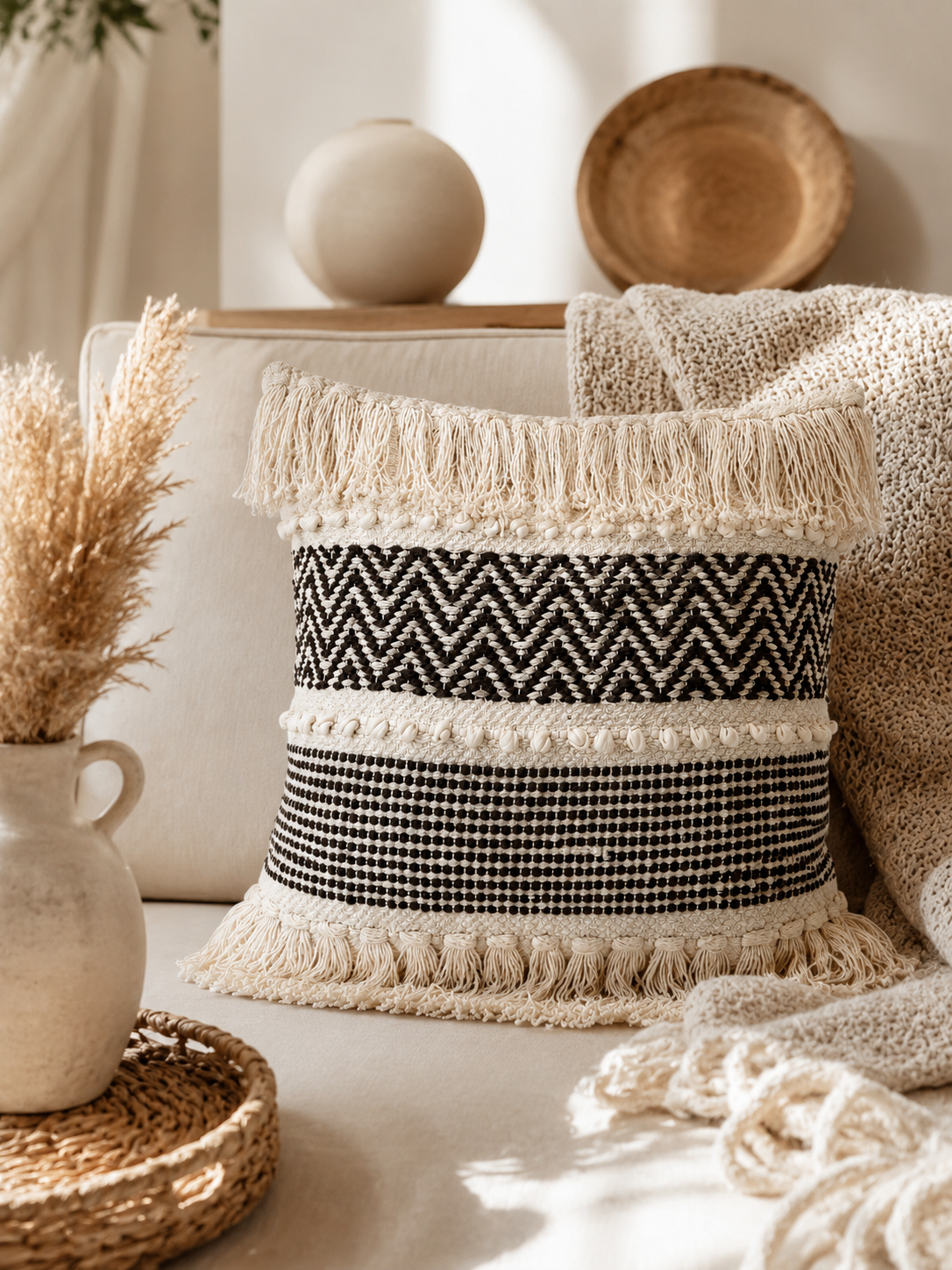 Boho Cushion Cover – Espresso Geometry