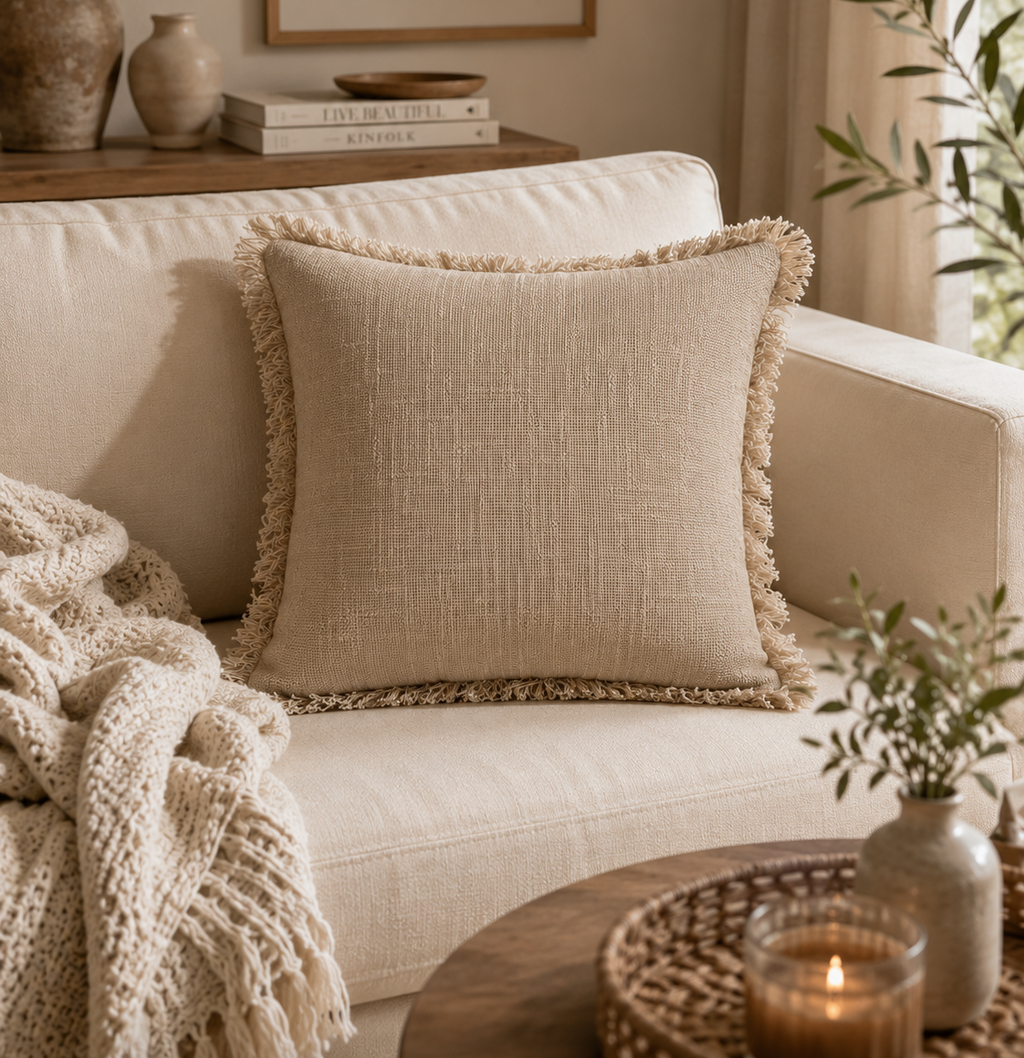 Boho Cushion Cover – Oatmeal Fringe
