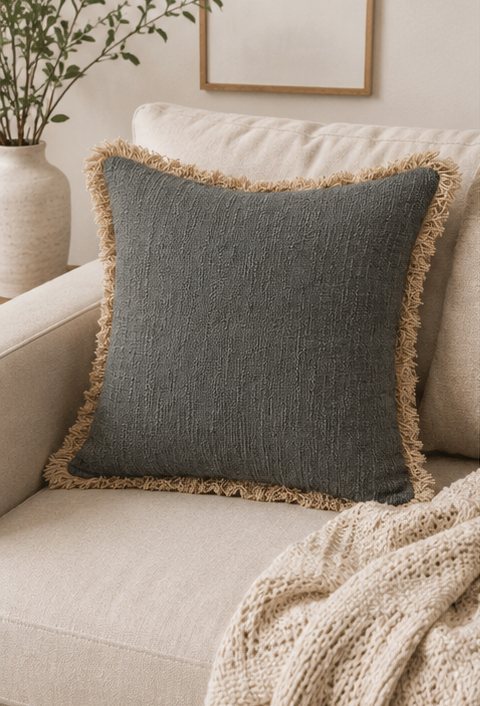 Boho Cushion Cover – Earl Grey Fringe