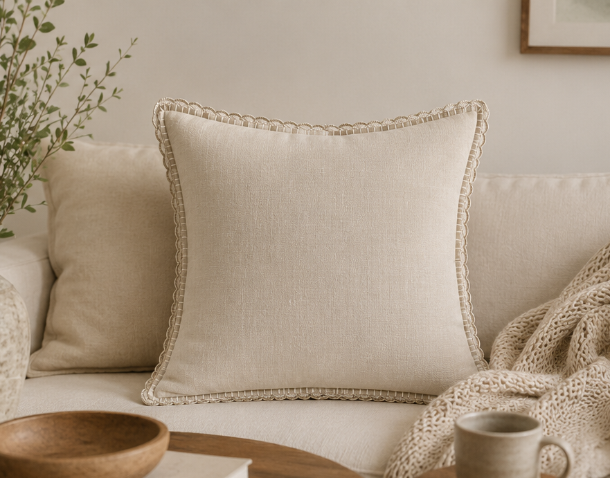 Crochet Écru Cushion Cover