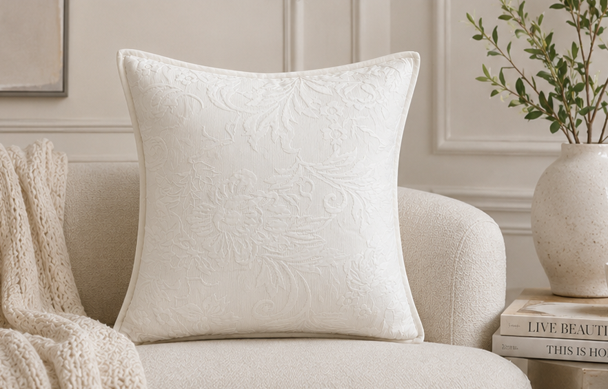 Ivory Flora Cushion Cover
