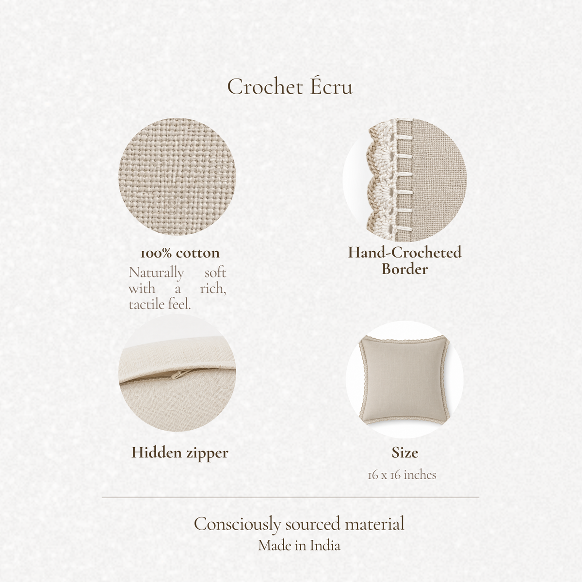 Studio Collection – Crochet Écru Cushion Cover