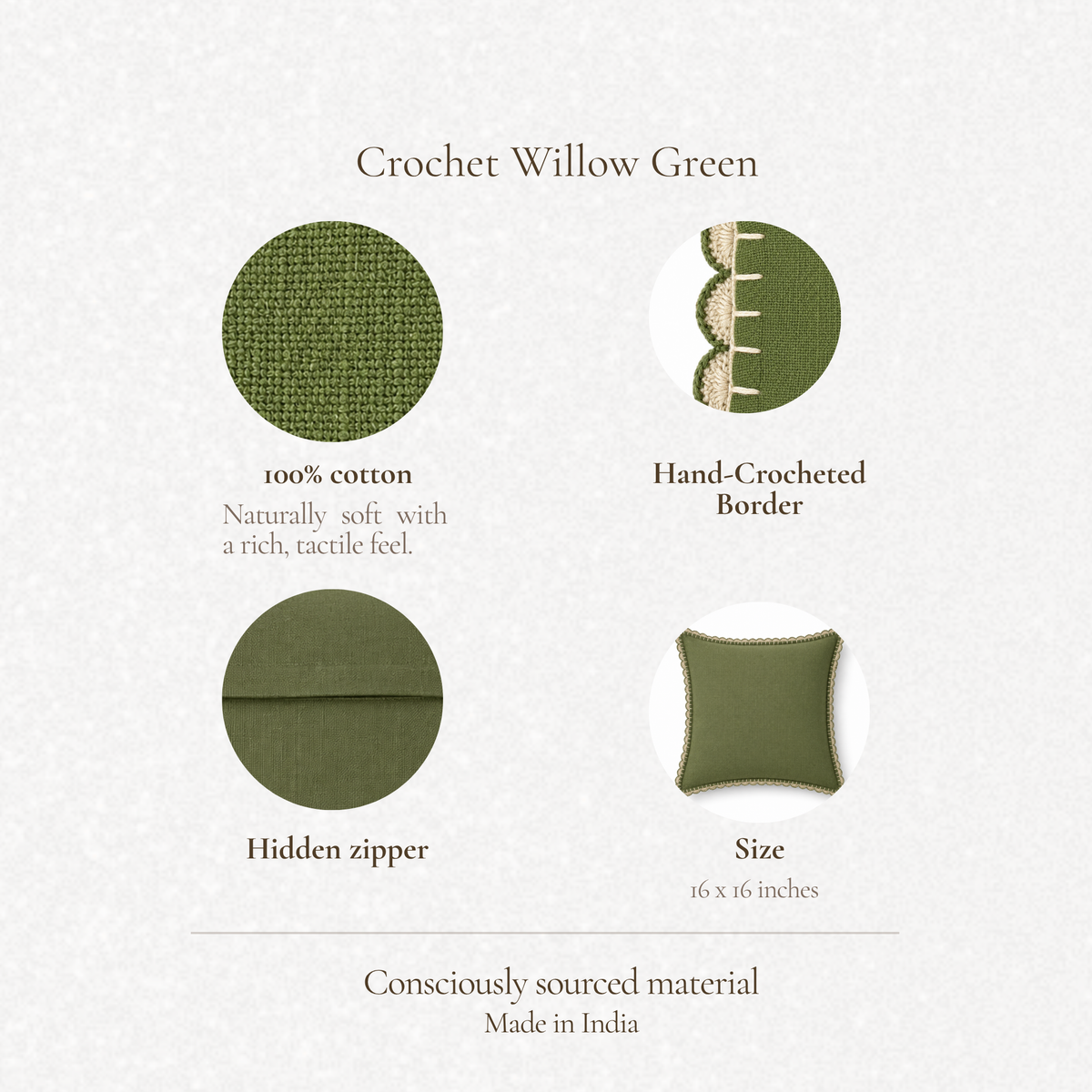 Studio Collection – Crochet Willow Green Cushion Cover