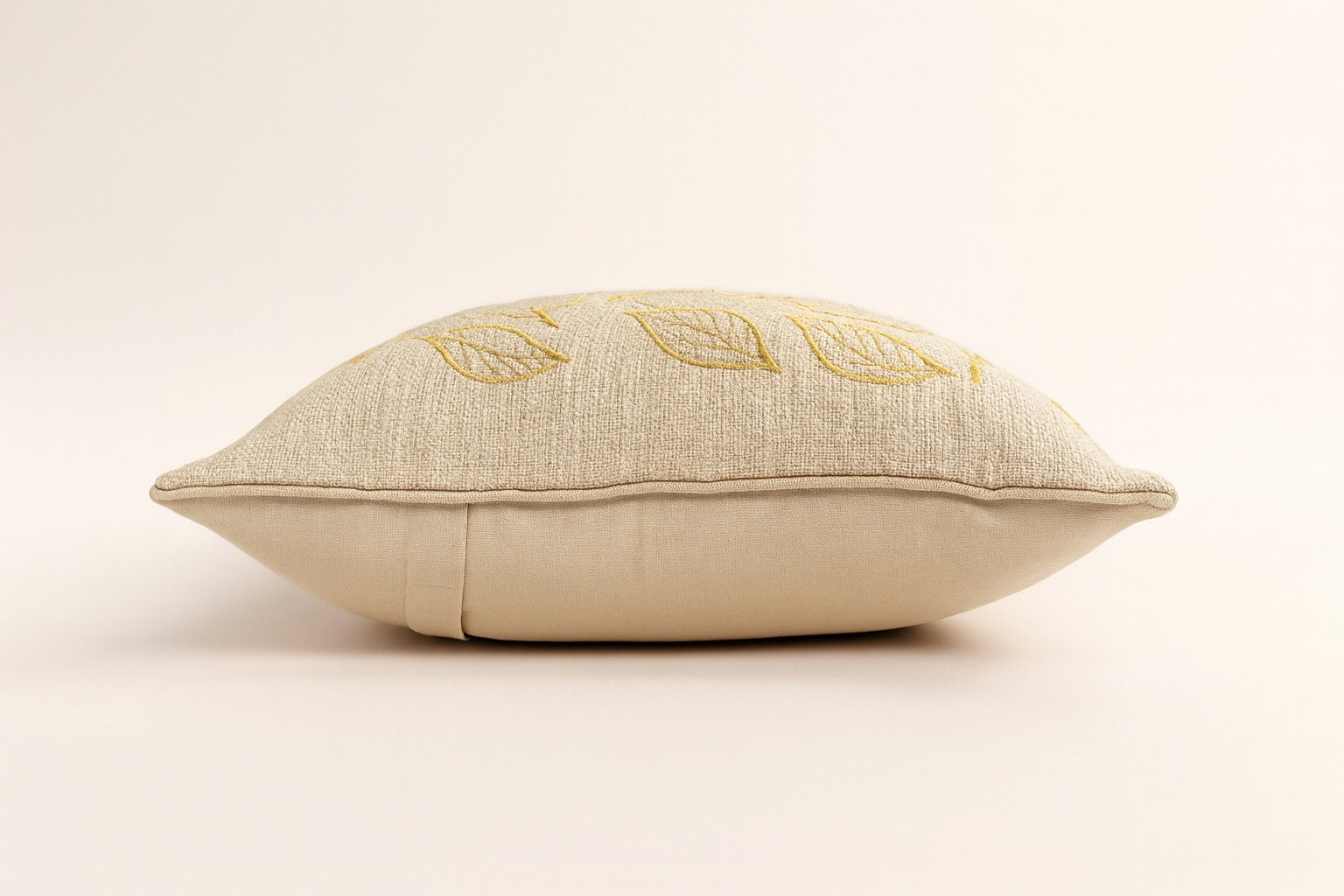 Natural White Cotton Cushion Cover - Gold Leaf Embroidery
