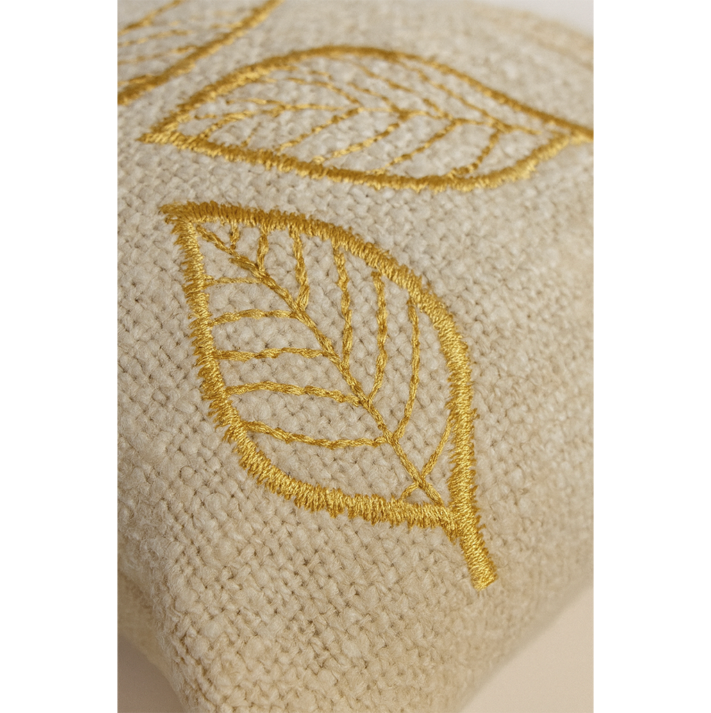 Natural White Cotton Cushion Cover - Gold Leaf Embroidery
