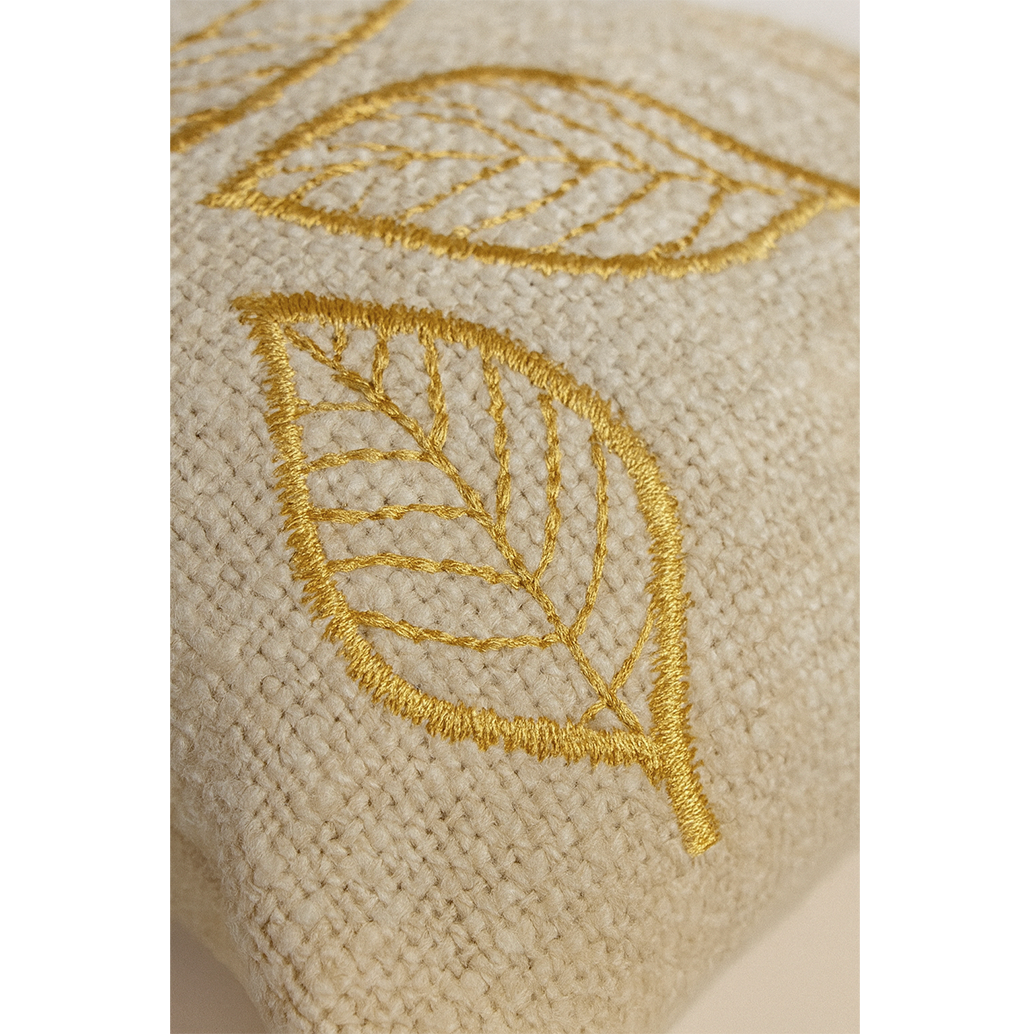 Natural White Cotton Cushion Cover - Gold Leaf Embroidery