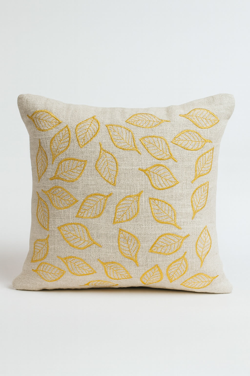 Natural White Cotton Cushion Cover - Gold Leaf Embroidery