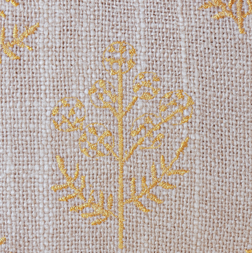 Natural White Cotton Cushion Cover - Gold Sprig Embroidery