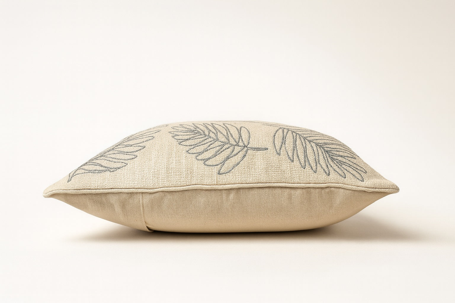 Natural White Cotton Cushion Cover - Fern Leaf Embroidery