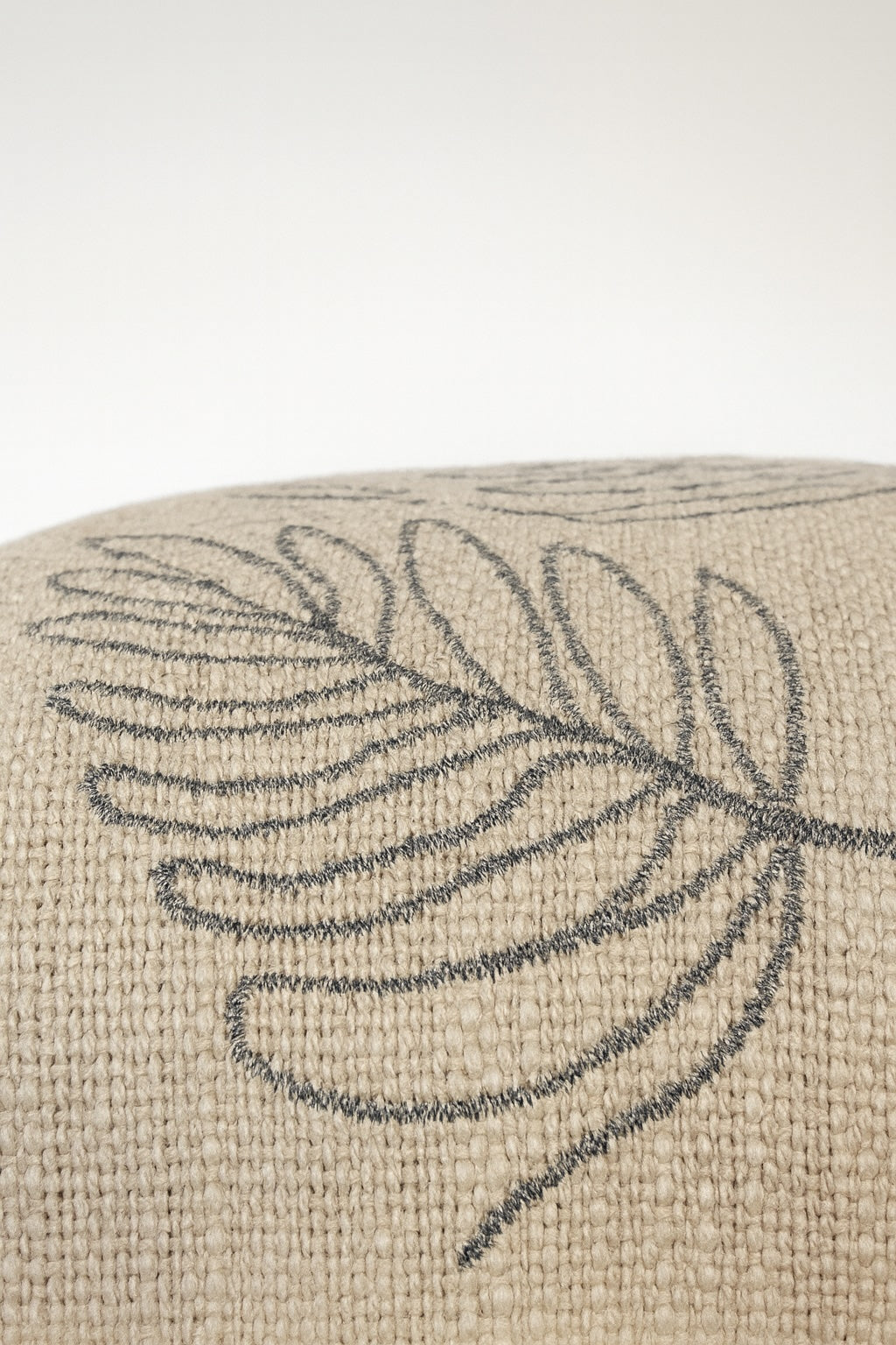 Natural White Cotton Cushion Cover - Fern Leaf Embroidery