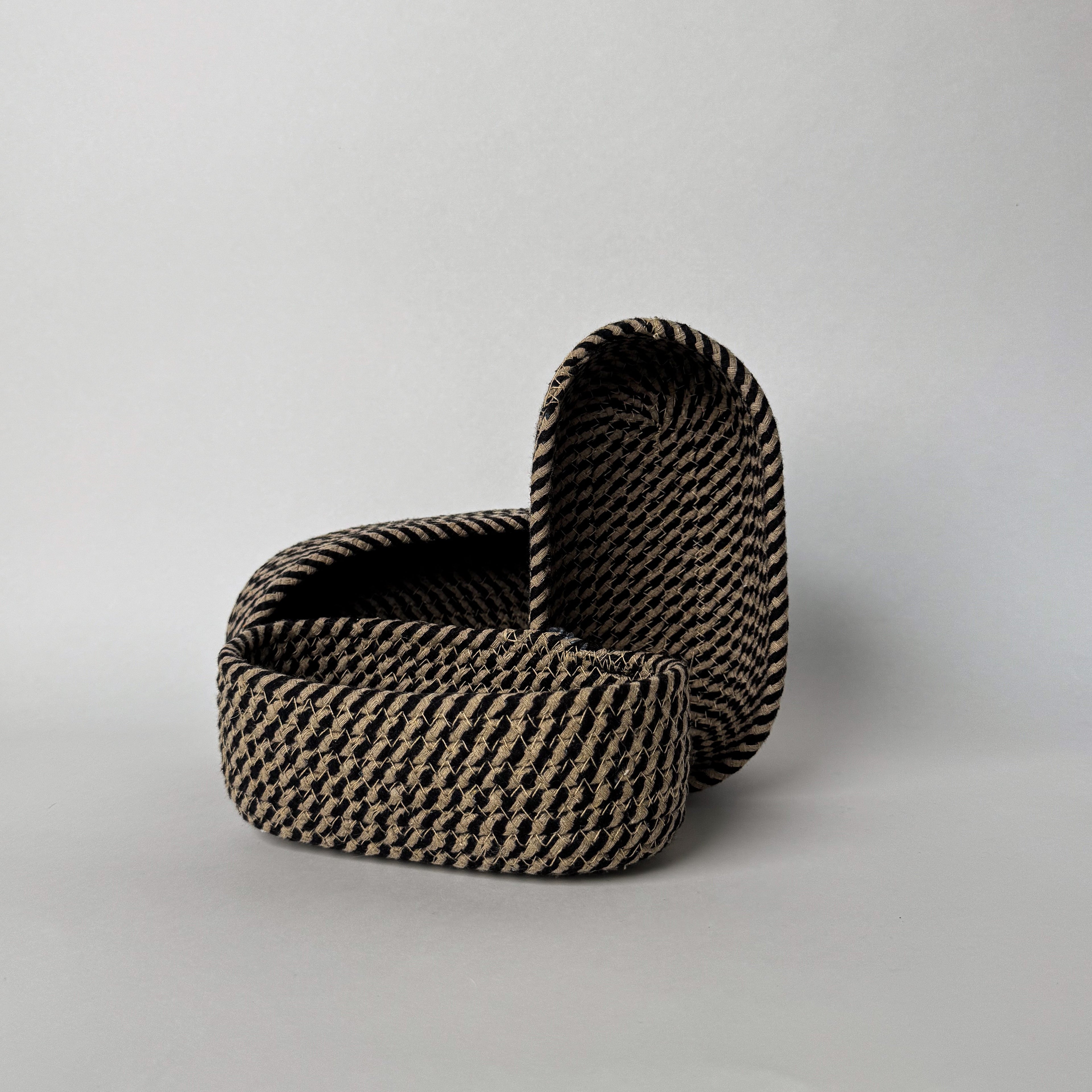 Jute & Cotton Nesting Baskets – Handwoven Set of 3 (Tapered Oval)