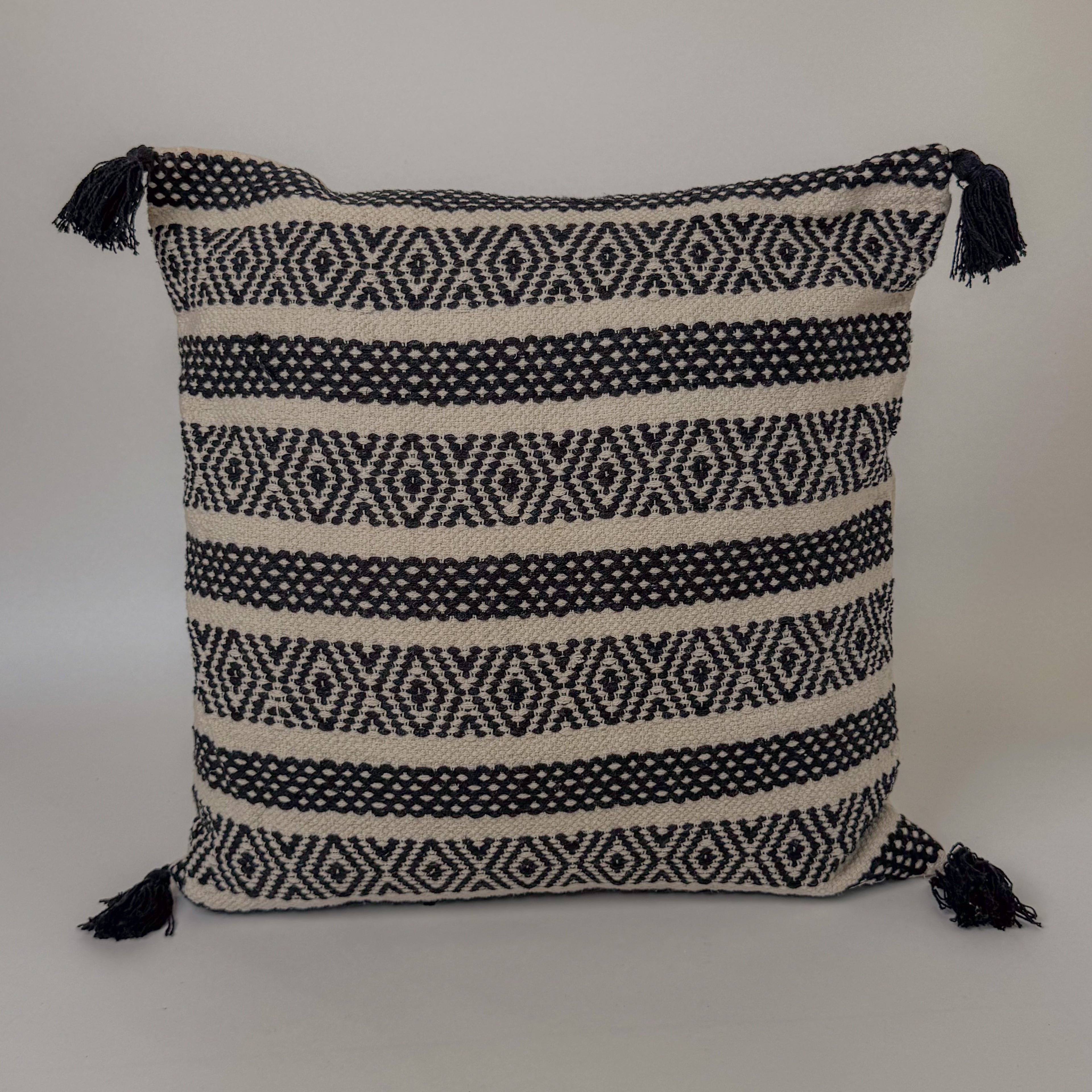 Boho Oversized Cushion Cover – Obsidian Tribal Stripes