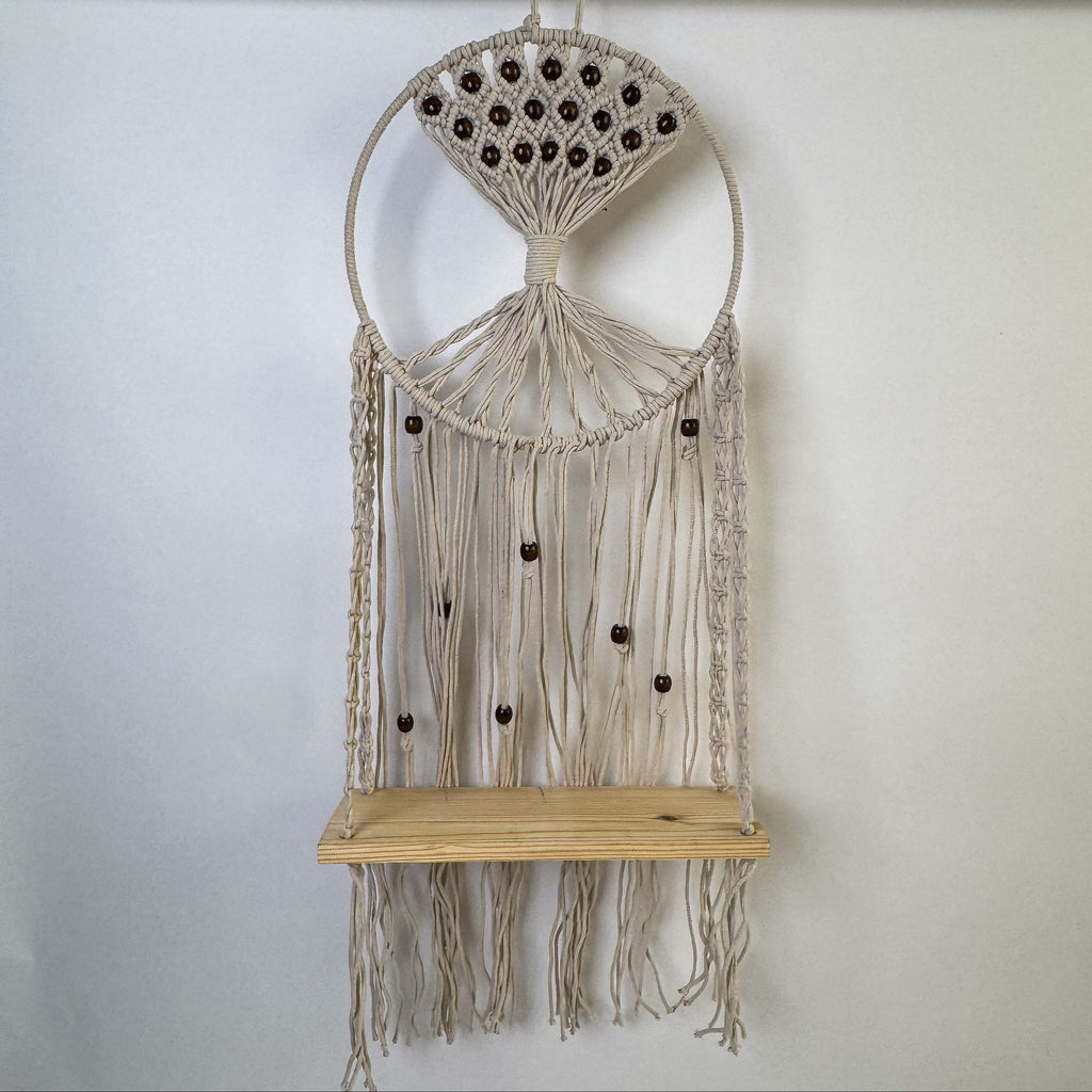 Boho Wall Shelf – Circular Macramé Shelf in Cotton and Wood