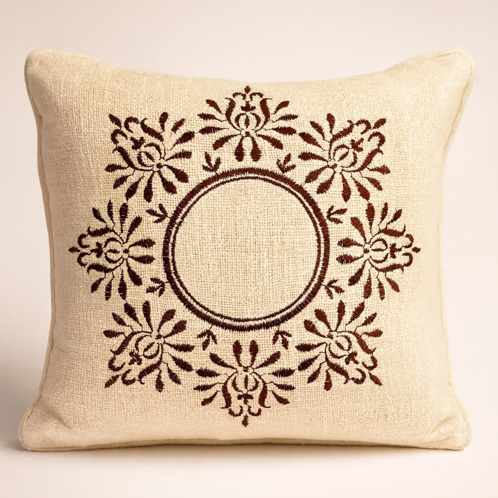 Warm White Cotton Cushion Cover - Cocoa Mandala Embroidery
