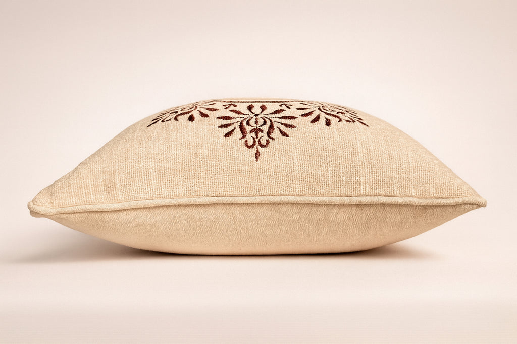 Warm White Cotton Cushion Cover - Cocoa Mandala Embroidery