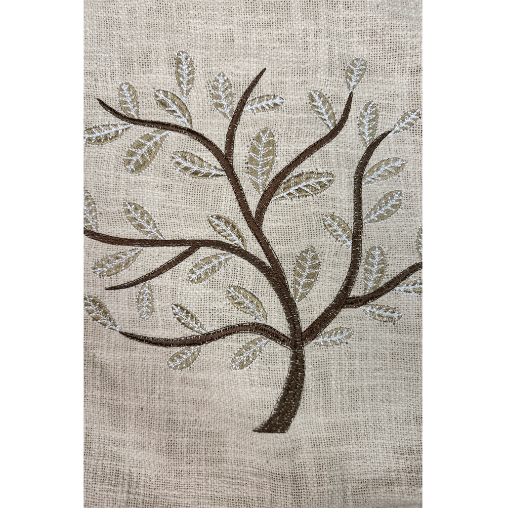Natural White Cotton Cushion Cover – Tree of Calm Embroidery