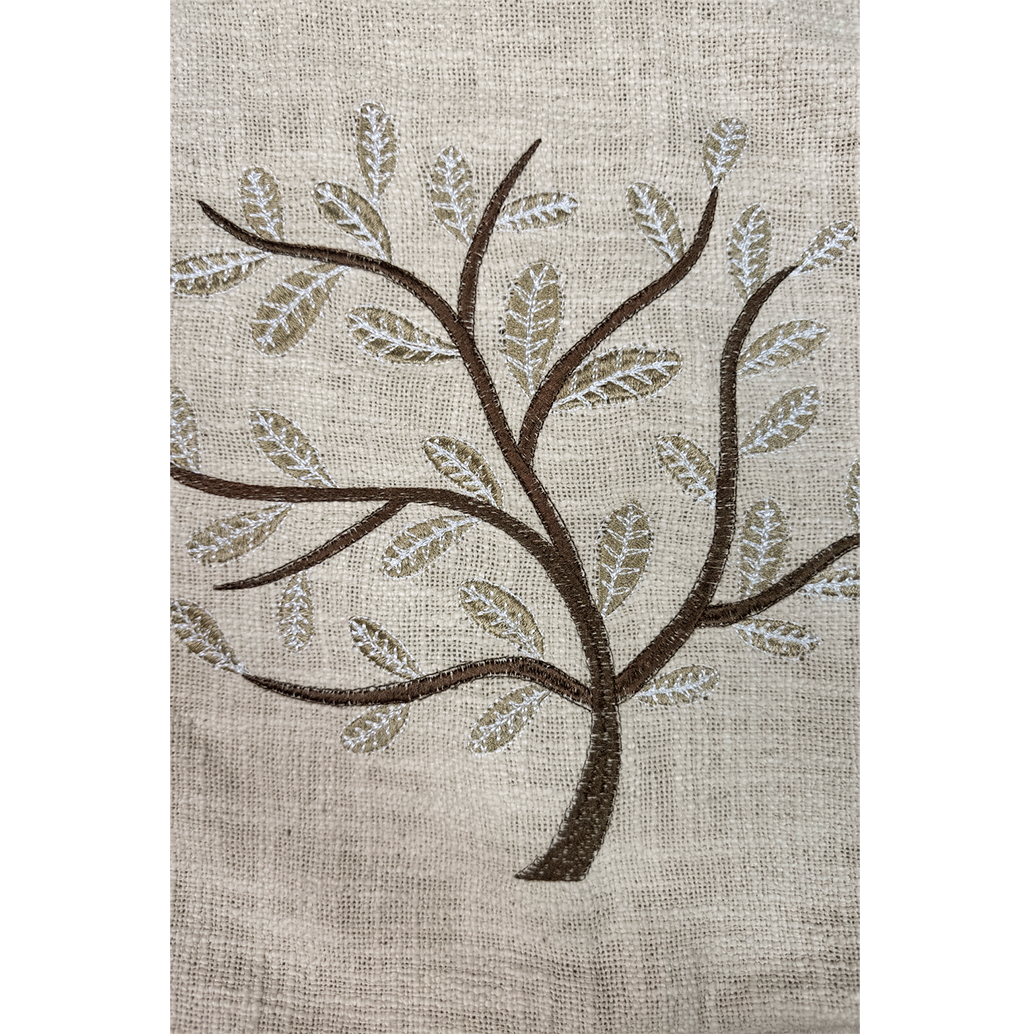 Natural White Cotton Cushion Cover – Tree of Calm Embroidery