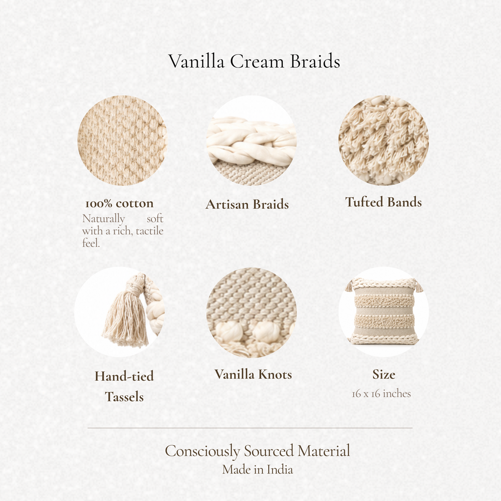 Boho Cushion Cover – Vanilla Cream Braids