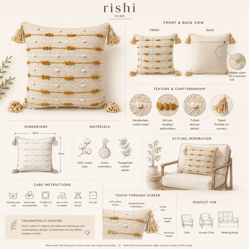 Boho Cushion Cover – Mango Duet Minimal Knots